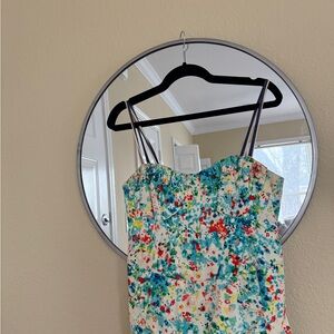 Floral Print Dress with Blue and Red Accents